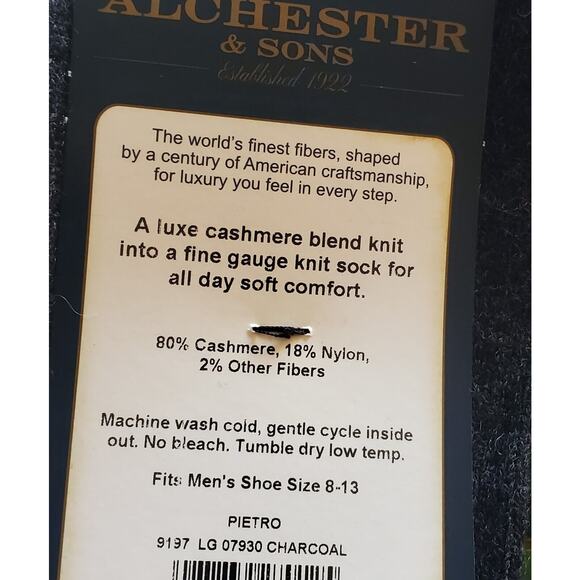 Charcoal Dark Gray 80% Cashmere Socks Mens Sz 8-13 Alchester Pietro Warm Cozy - Picture 4 of 4